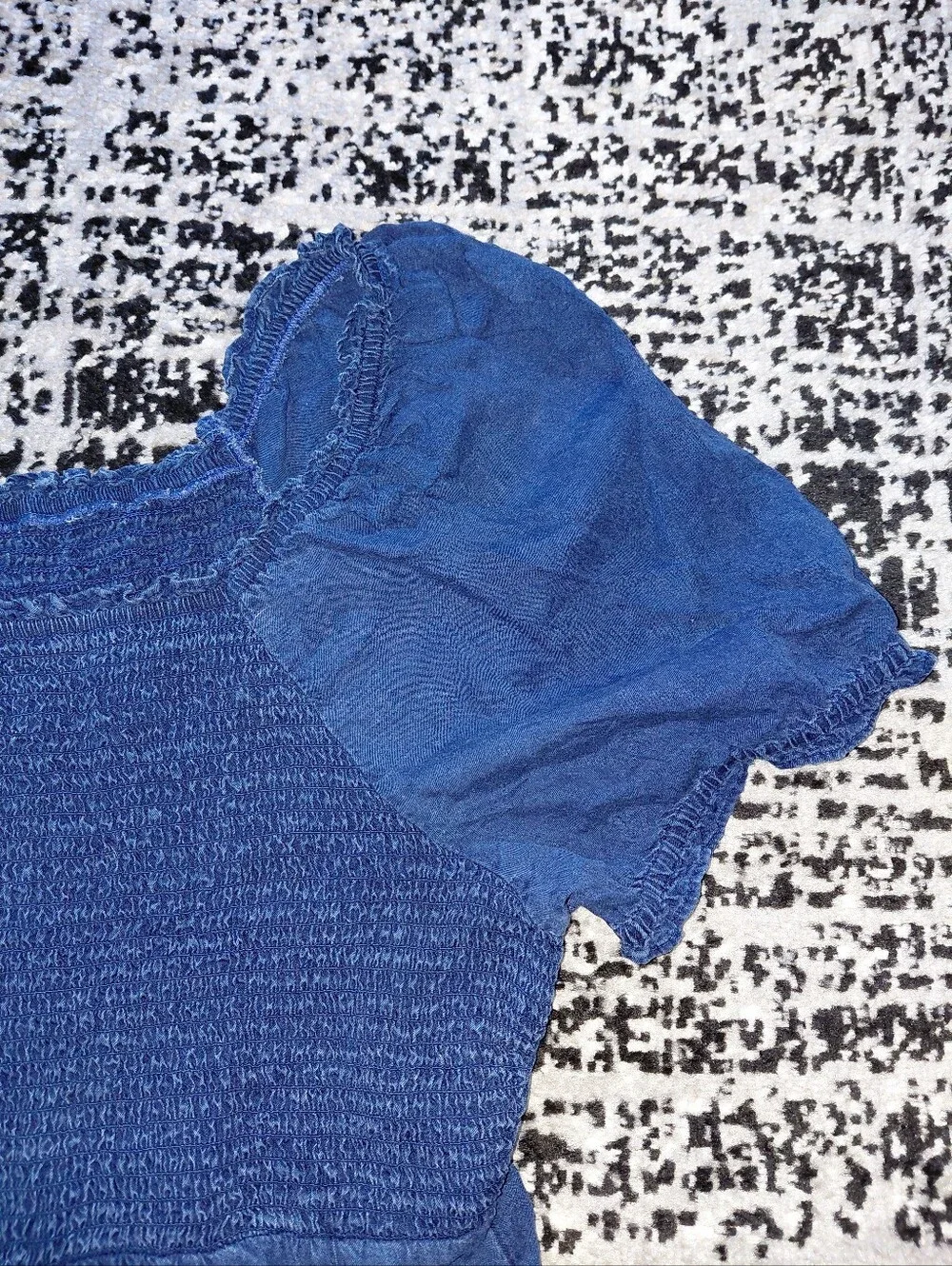 Old Navy XXL Smocked Chambray Puff Sleeve Peplum Blouse Dark Wash Cottagecore